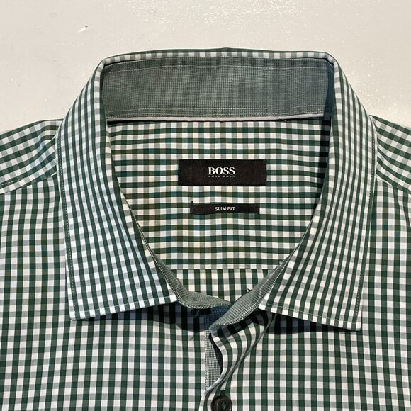 Hugo Boss Dress Shirt Green Gingham 41/16 - Picture 3 of 8